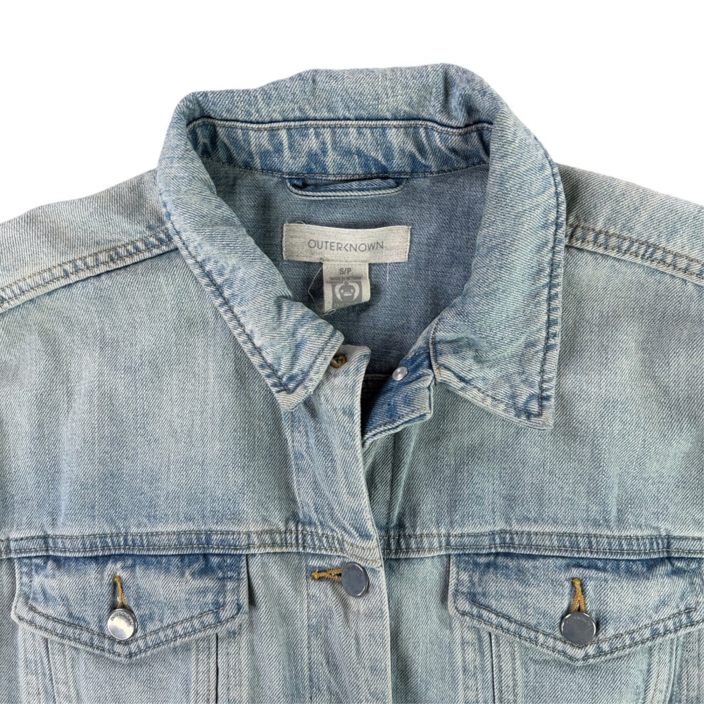 Outerknown Denim Jacket Womens Small Light Blue Organic Cotton Trucker Distress
